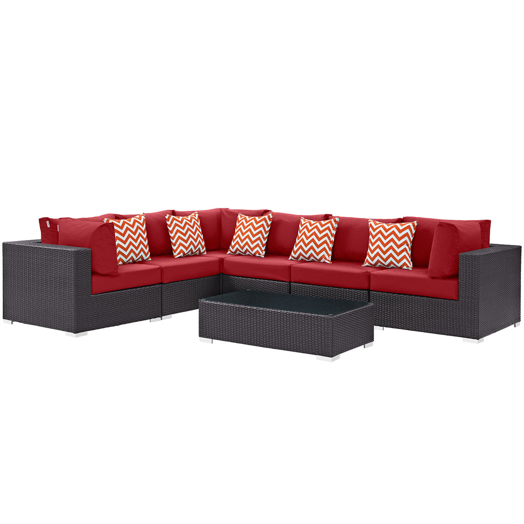 Convene 7 Piece Outdoor Patio Sectional Set Expresso Red EEI-2361-EXP-RED-SET