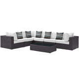 Convene 7 Piece Outdoor Patio Sectional Set Espresso White EEI-2361-EXP-WHI-SET