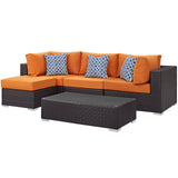 Convene 5 Piece Outdoor Patio Sectional Set Espresso Orange EEI-2362-EXP-ORA-SET