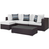 Convene 5 Piece Outdoor Patio Sectional Set Espresso White EEI-2362-EXP-WHI-SET