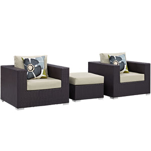 Convene 3 Piece Outdoor Patio Sofa Set Espresso Beige EEI-2363-EXP-BEI-SET