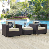 Convene 3 Piece Outdoor Patio Sofa Set Espresso Beige EEI-2363-EXP-BEI-SET