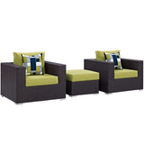 Convene 3 Piece Outdoor Patio Sofa Set Espresso Peridot EEI-2363-EXP-PER-SET