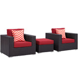 Convene 3 Piece Outdoor Patio Sofa Set Espresso Red EEI-2363-EXP-RED-SET