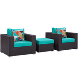 Convene 3 Piece Outdoor Patio Sofa Set Espresso Turquoise EEI-2363-EXP-TRQ-SET