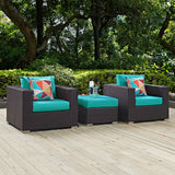 Convene 3 Piece Outdoor Patio Sofa Set Espresso Turquoise EEI-2363-EXP-TRQ-SET