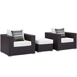 Convene 3 Piece Outdoor Patio Sofa Set Espresso White EEI-2363-EXP-WHI-SET