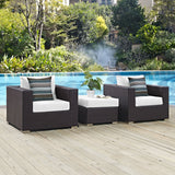 Convene 3 Piece Outdoor Patio Sofa Set Espresso White EEI-2363-EXP-WHI-SET