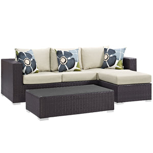 Convene 3 Piece Outdoor Patio Sofa Set Espresso Beige EEI-2364-EXP-BEI-SET