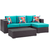 Convene 3 Piece Outdoor Patio Sofa Set Espresso Turquoise EEI-2364-EXP-TRQ-SET