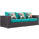 Convene 3 Piece Outdoor Patio Sofa Set Espresso Turquoise EEI-2364-EXP-TRQ-SET