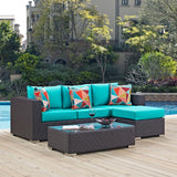 Convene 3 Piece Outdoor Patio Sofa Set Espresso Turquoise EEI-2364-EXP-TRQ-SET