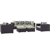 Modway Furniture Convene 7 Piece Outdoor Patio Sectional Set 0423 Espresso Beige EEI-2365-EXP-BEI-SET