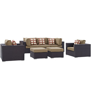 Modway Furniture Convene 7 Piece Outdoor Patio Sectional Set 0423 Espresso Mocha EEI-2365-EXP-MOC-SET