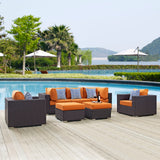 Modway Furniture Convene 7 Piece Outdoor Patio Sectional Set 0423 Espresso Orange EEI-2365-EXP-ORA-SET