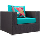Modway Furniture Convene 7 Piece Outdoor Patio Sectional Set 0423 Espresso Turquoise EEI-2365-EXP-TRQ-SET