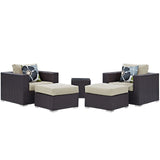 Modway Furniture Convene 5 Piece Outdoor Patio Sectional Set 0423 Espresso Beige EEI-2366-EXP-BEI-SET