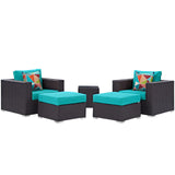 Modway Furniture Convene 5 Piece Outdoor Patio Sectional Set 0423 Espresso Turquoise EEI-2366-EXP-TRQ-SET