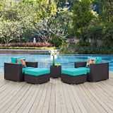 Modway Furniture Convene 5 Piece Outdoor Patio Sectional Set 0423 Espresso Turquoise EEI-2366-EXP-TRQ-SET