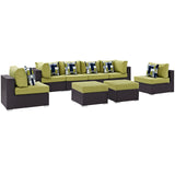 Modway Furniture Convene 8 Piece Outdoor Patio Sectional Set 0423 Espresso Peridot EEI-2369-EXP-PER-SET