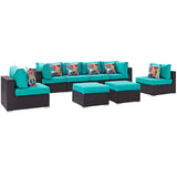 Modway Furniture Convene 8 Piece Outdoor Patio Sectional Set 0423 Espresso Turquoise EEI-2369-EXP-TRQ-SET