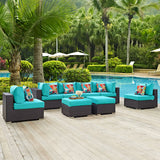 Modway Furniture Convene 8 Piece Outdoor Patio Sectional Set 0423 Espresso Turquoise EEI-2369-EXP-TRQ-SET