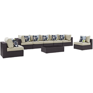 Convene 8 Piece Outdoor Patio Sectional Set Espresso Beige EEI-2370-EXP-BEI-SET