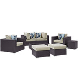 Modway Furniture Convene 8 Piece Outdoor Patio Sectional Set 0423 Espresso Beige EEI-2371-EXP-BEI-SET