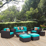 Modway Furniture Convene 8 Piece Outdoor Patio Sectional Set 0423 Espresso Turquoise EEI-2371-EXP-TRQ-SET