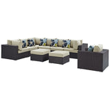 Modway Furniture Convene 9 Piece Outdoor Patio Sectional Set 0423 Espresso Beige EEI-2373-EXP-BEI-SET