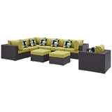 Modway Furniture Convene 9 Piece Outdoor Patio Sectional Set 0423 Espresso Peridot EEI-2373-EXP-PER-SET