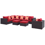 Modway Furniture Convene 9 Piece Outdoor Patio Sectional Set 0423 Espresso Red EEI-2373-EXP-RED-SET
