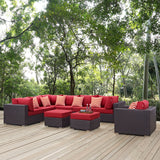 Modway Furniture Convene 9 Piece Outdoor Patio Sectional Set 0423 Espresso Red EEI-2373-EXP-RED-SET