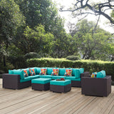 Modway Furniture Convene 9 Piece Outdoor Patio Sectional Set 0423 Espresso Turquoise EEI-2373-EXP-TRQ-SET