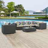 Sojourn 7 Piece Outdoor Patio Sunbrella® Sectional Set Canvas Antique Beige EEI-2374-CHC-BEI-SET