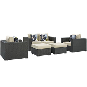 Sojourn 5 Piece Outdoor Patio Sunbrella® Sectional Set Canvas Antique Beige EEI-2375-CHC-BEI-SET