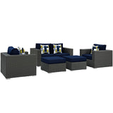 Sojourn 5 Piece Outdoor Patio Sunbrella® Sectional Set Canvas Navy EEI-2375-CHC-NAV-SET