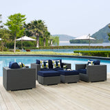 Sojourn 5 Piece Outdoor Patio Sunbrella® Sectional Set Canvas Navy EEI-2375-CHC-NAV-SET