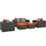 Sojourn 5 Piece Outdoor Patio Sunbrella® Sectional Set Canvas Tuscan EEI-2375-CHC-TUS-SET