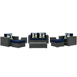 Sojourn 8 Piece Outdoor Patio Sunbrella® Sectional Set Canvas Navy EEI-2376-CHC-NAV-SET