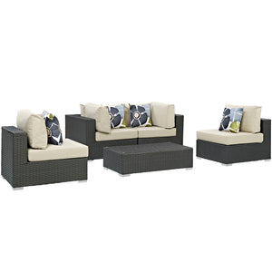 Sojourn 5 Piece Outdoor Patio Sunbrella® Sectional Set Canvas Antique Beige EEI-2378-CHC-BEI-SET