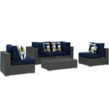 Sojourn 5 Piece Outdoor Patio Sunbrella® Sectional Set Canvas Navy EEI-2378-CHC-NAV-SET