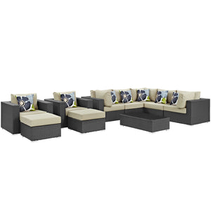 Sojourn 10 Piece Outdoor Patio Sunbrella® Sectional Set Canvas Antique Beige EEI-2383-CHC-BEI-SET