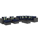 Sojourn 10 Piece Outdoor Patio Sunbrella® Sectional Set Canvas Navy EEI-2383-CHC-NAV-SET