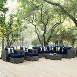 Sojourn 10 Piece Outdoor Patio Sunbrella® Sectional Set Canvas Navy EEI-2383-CHC-NAV-SET