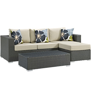 Sojourn 3 Piece Outdoor Patio Sunbrella® Sectional Set Canvas Antique Beige EEI-2384-CHC-BEI-SET