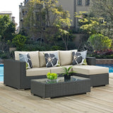 Sojourn 3 Piece Outdoor Patio Sunbrella® Sectional Set Canvas Antique Beige EEI-2384-CHC-BEI-SET