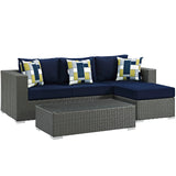 Sojourn 3 Piece Outdoor Patio Sunbrella® Sectional Set Canvas Navy EEI-2384-CHC-NAV-SET