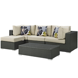 Sojourn 5 Piece Outdoor Patio Sunbrella® Sectional Set Canvas Antique Beige EEI-2385-CHC-BEI-SET