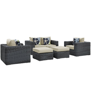 Summon 5 Piece Outdoor Patio Sunbrella® Sectional Set Canvas Antique Beige EEI-2388-GRY-BEI-SET